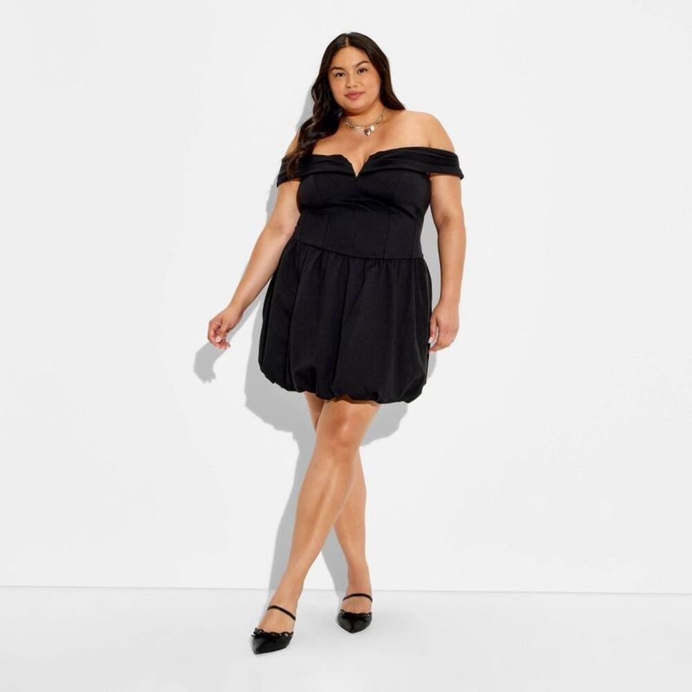 Women’s Plunge Bubble Mini A Line Black Dress XXL NWT